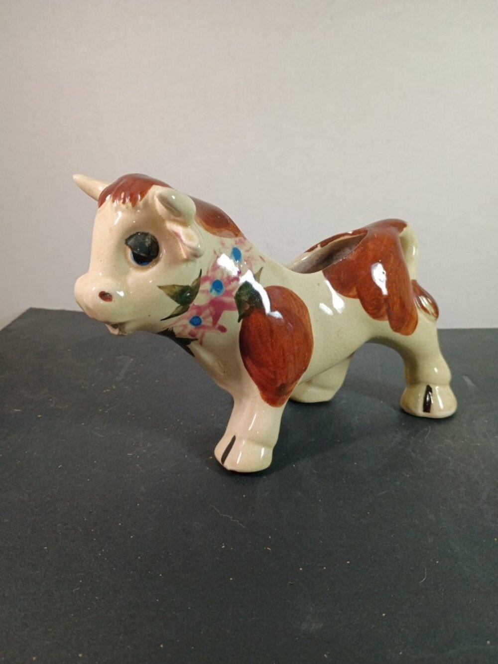 Vintage MCM Hand Painted Floral Cow Planter Made In JAPAN STAMPED